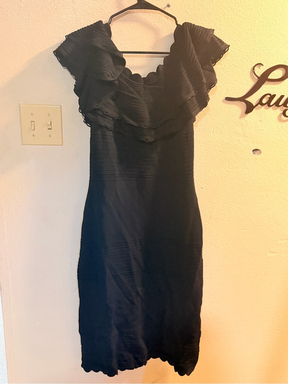 Eliza J Black One-Shoulder Ruffle Dress